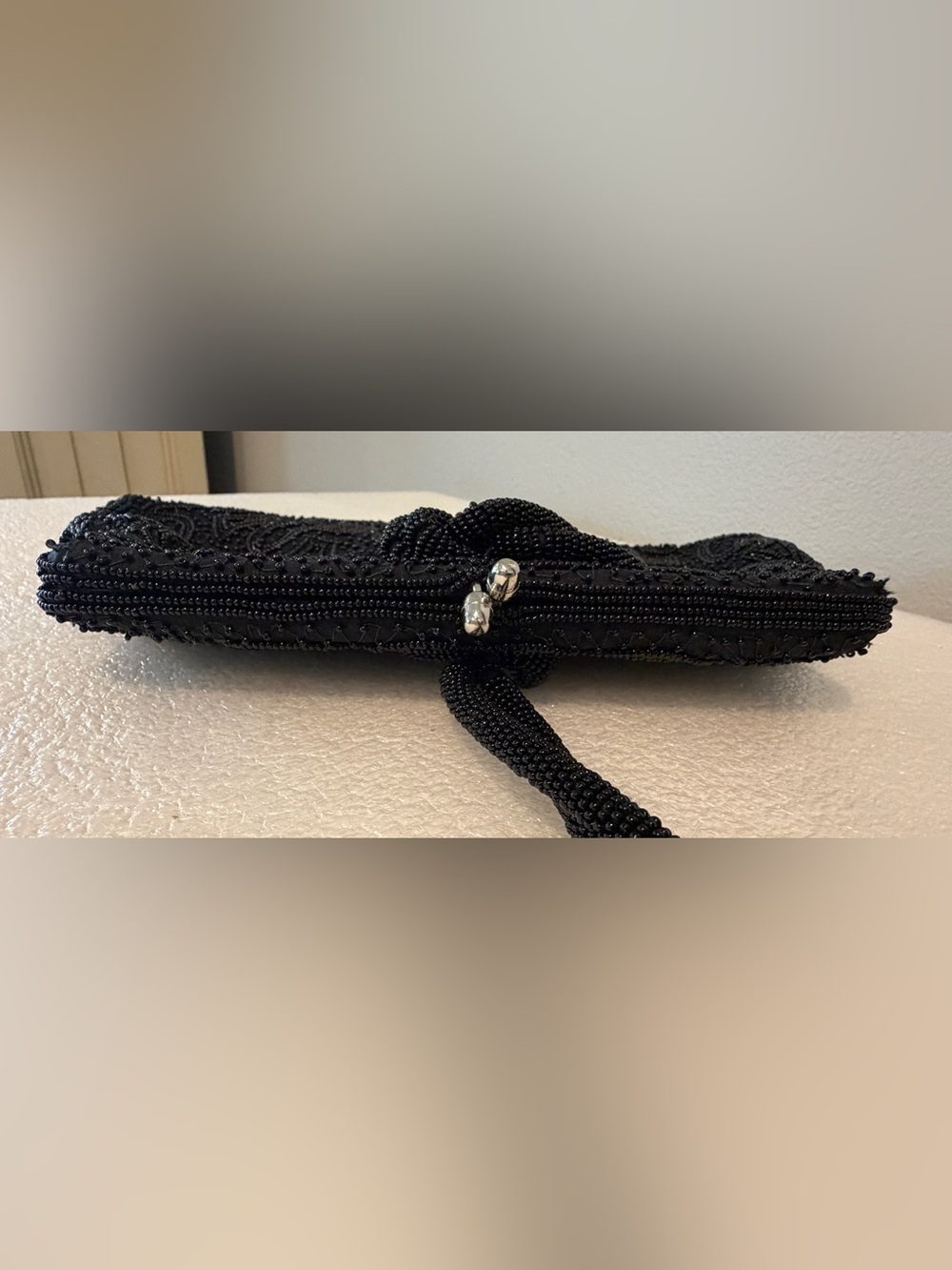 Vintage Schildkraut Black Beaded Formal Clutch Purse - Picture 9 of 13